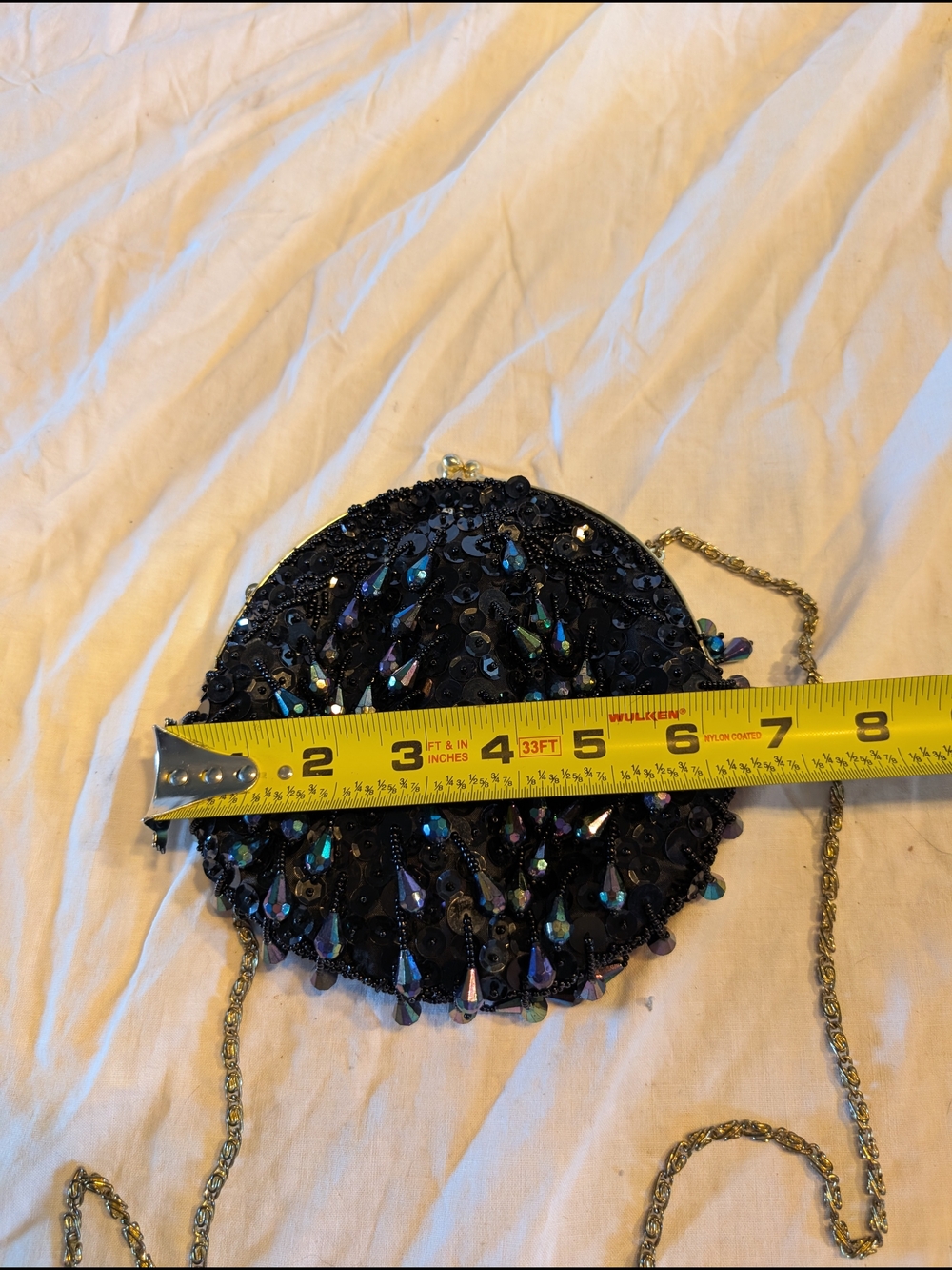 2/60$ Vintage Black Beaded Sequin Clutch with Iridescent Teardrops - Picture 6 of 7
